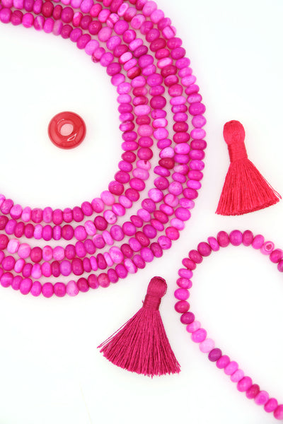 Hot Pink Opal Smooth Rondelle Beads, 6mm AA Quality