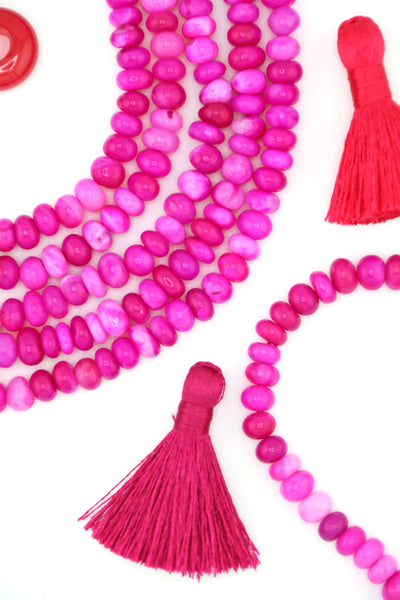 Hot Pink Opal Smooth Rondelle Beads, 6mm AA Quality