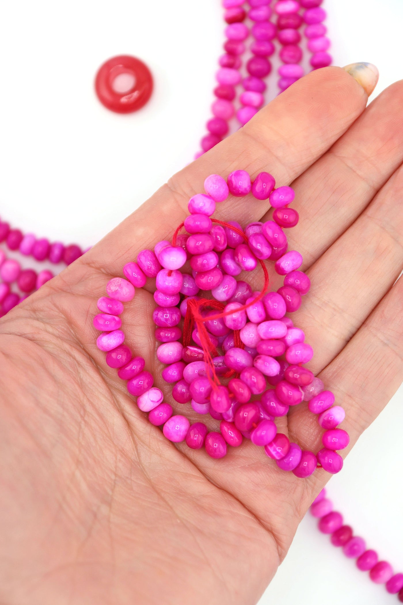 Hot Pink Opal Smooth Rondelle Beads, 6mm AA Quality