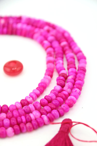 Hot Pink Opal Smooth Rondelle Beads, 6mm AA Quality