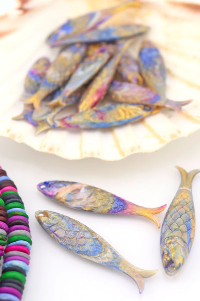 Galaxy Swirl Fish Beach Charm, German Resin Pendant for making DIY fisherman aesthetic jewelry