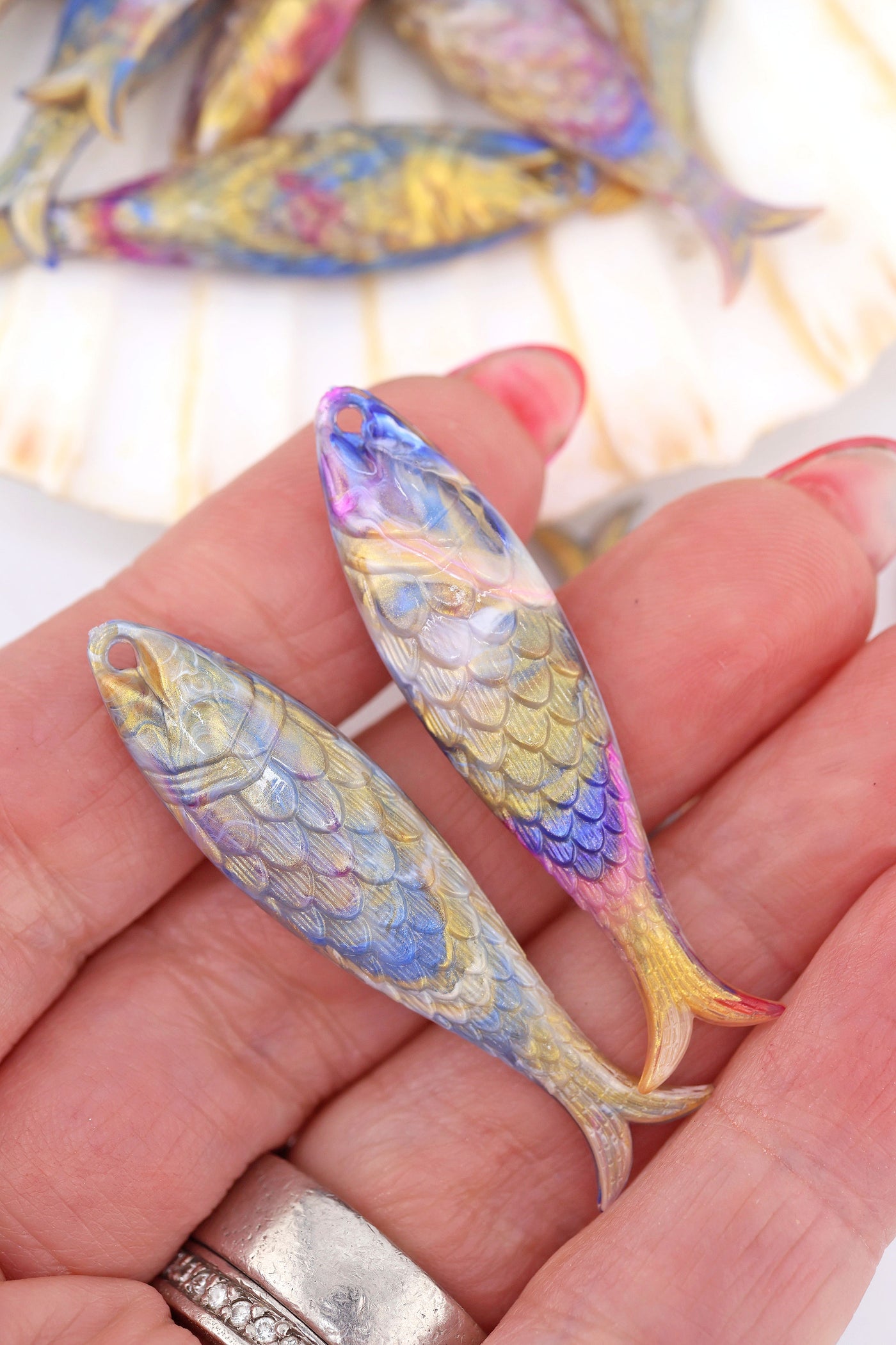 Galaxy Swirl Fish Beach Charm, German Resin Pendant for making DIY fisherman aesthetic jewelry