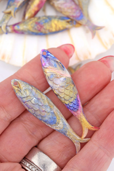 Galaxy Swirl Fish Beach Charm, German Resin Pendant for making DIY fisherman aesthetic jewelry