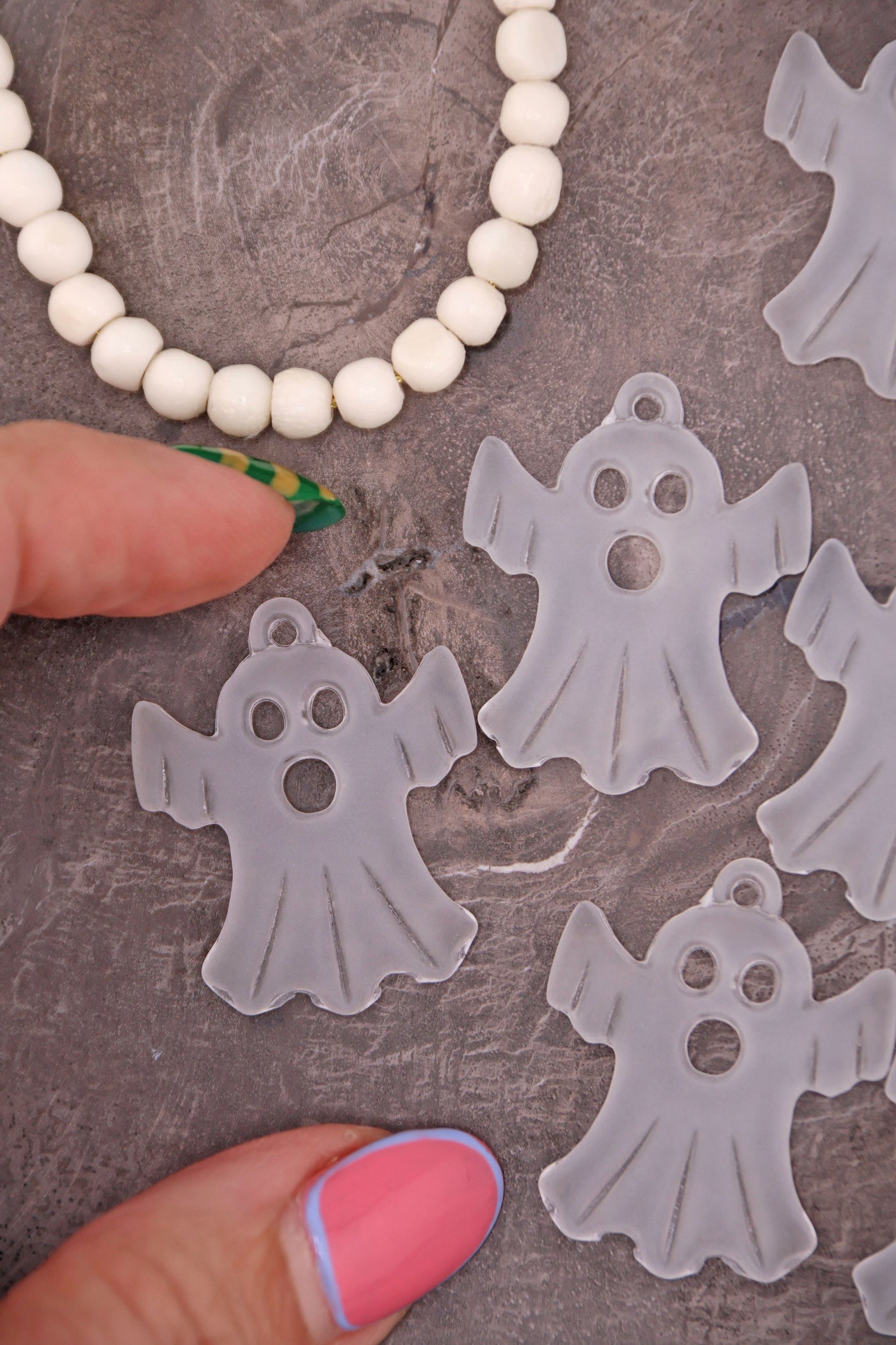 Matte Crystal Ghost German Resin Charm, 32x26mm, 1 Halloween Pendant