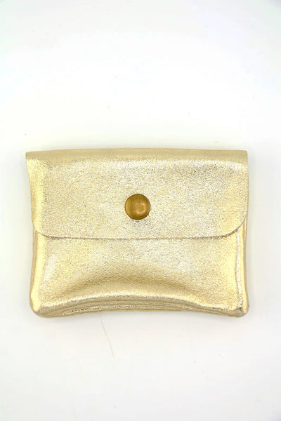 Gold Metallic Italian Leather Coin Purse, 3 Compartments, Zipper Pocket. Real Italian Leather 