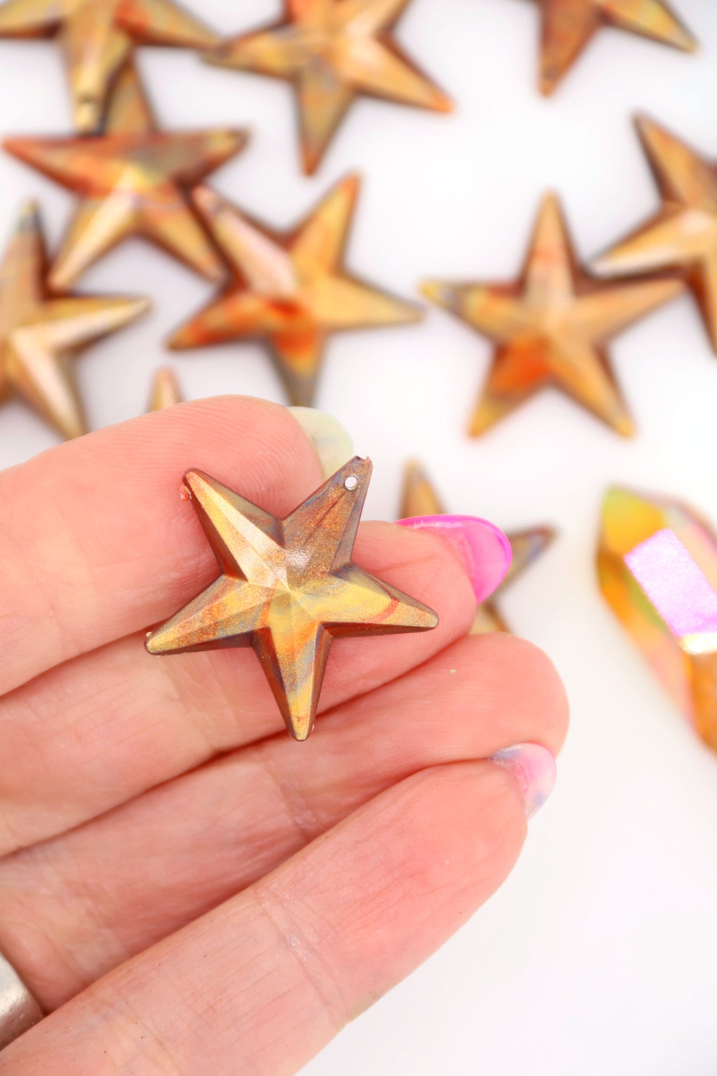 Golden Aura Faceted Star German Resin Charm, 25mm, 1 Pendant for on-trend DIY Charm jewelry