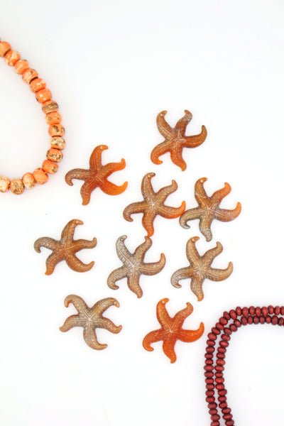 Golden Spiced Honey Starfish German Resin Charm, 30mm, 1 Pendant