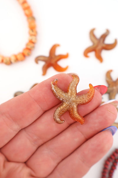 Golden Spiced Honey Starfish German Resin Charm, 30mm, 1 Pendant