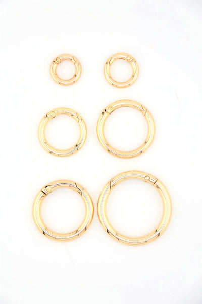 Gold Gate Ring, Spring Clasp, Round Carabiner, Charm Holder, Assorted Sizes, 1 pc.