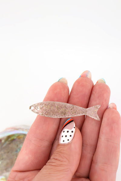 Clear with Glitter Fish Beach Charm, German Resin Amulet, 2", 1 Pendant for making DIY beach jewelry