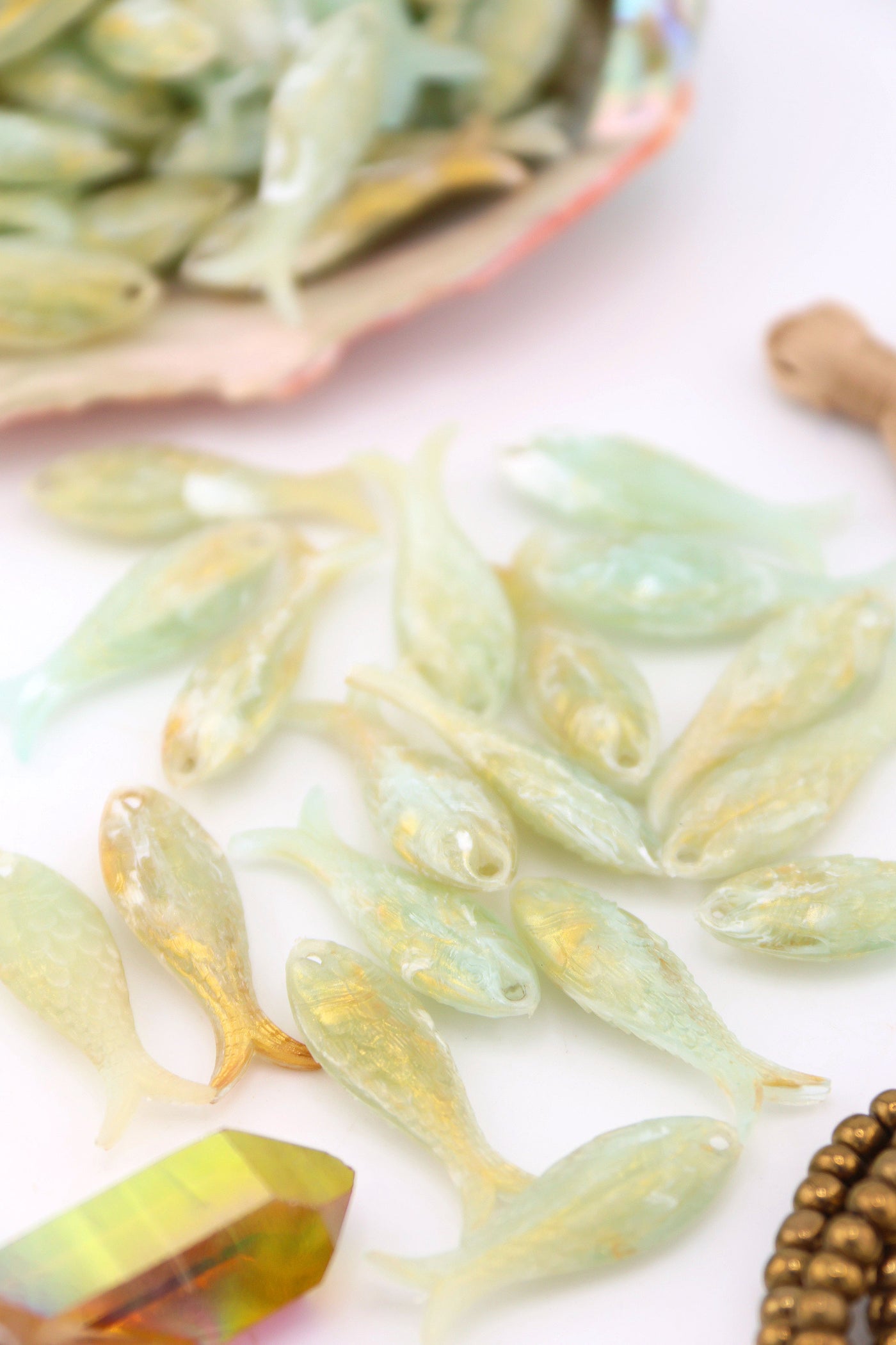 Golden Sage Fish Charm, German Resin, 27mm, 1 Pendant for DIY Fisherman Aesthetic Jewelry