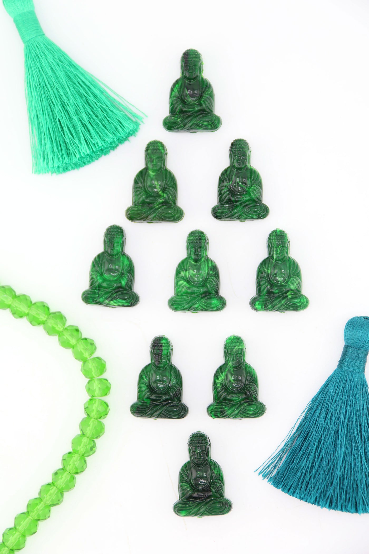 Assortment of Rich Green Sitting Buddha Charms, Approx. 1" each, for making spiritual yoga jewelry