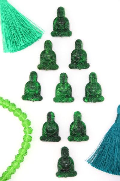 Assortment of Rich Green Sitting Buddha Charms, Approx. 1" each, for making spiritual yoga jewelry