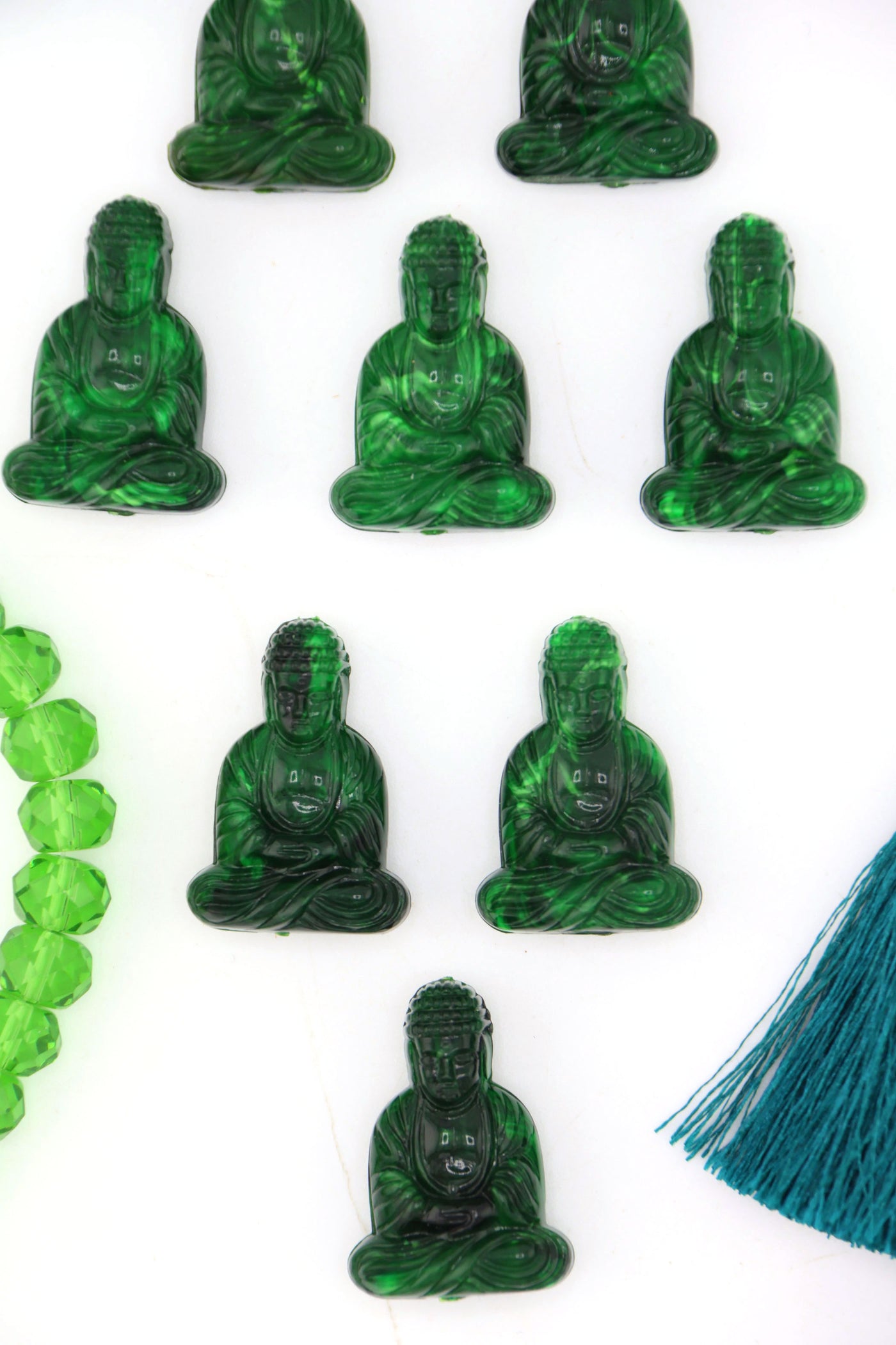 Assortment of Rich Green Sitting Buddha Charms, Approx. 1" each, for making spiritual yoga jewelry