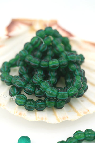 8mm Green Czech Glass Melon Beads with Green Wash, Large Hole Euro Beads Inspired by Forte Beads, Influencer Style Trendy Bracelet, Easy to DIY