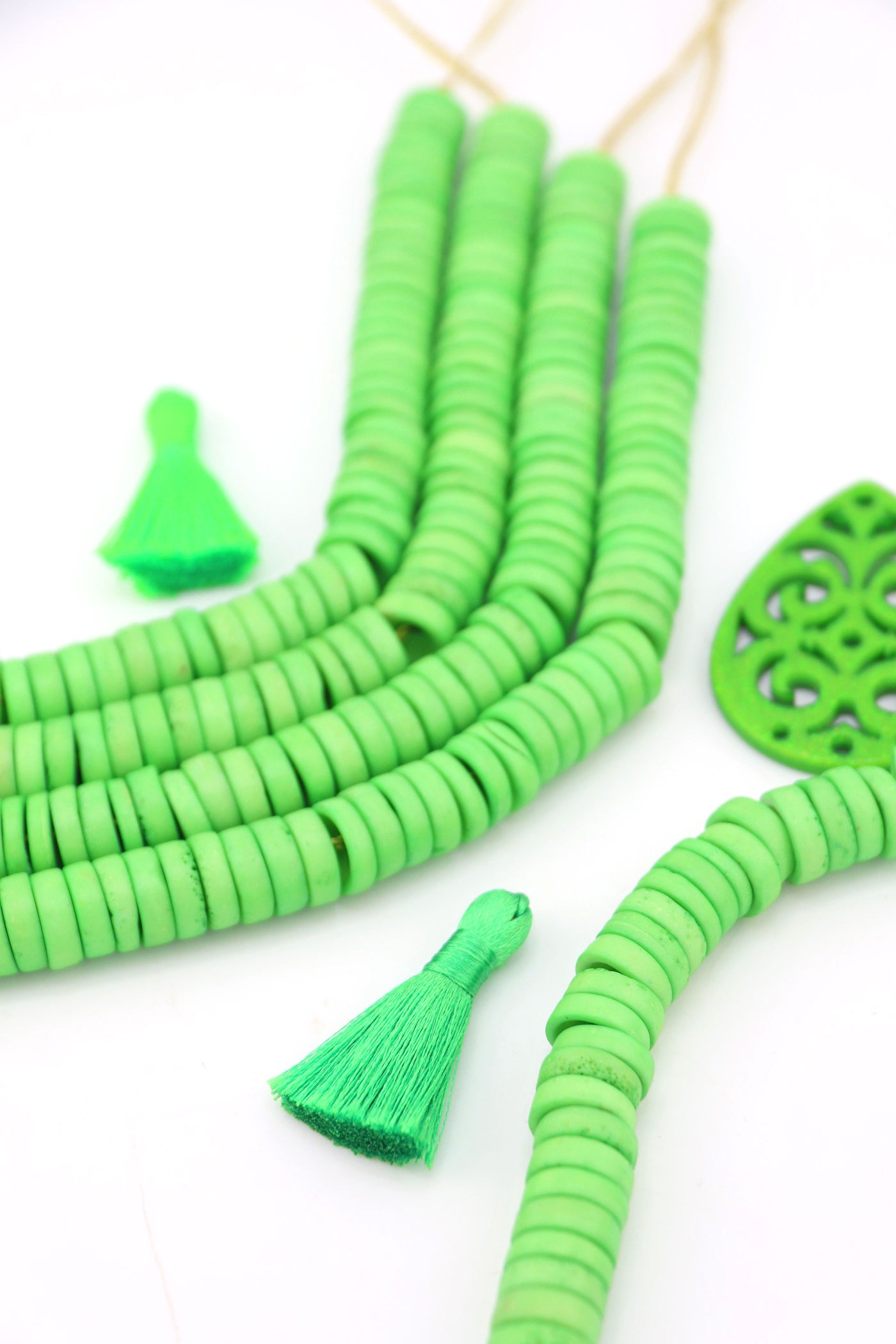 12mm Lime Green Disc Heishi Beads: 59 Spacers beads, for DIY Summer jewelry and making Outer Banks Friendship bracelets