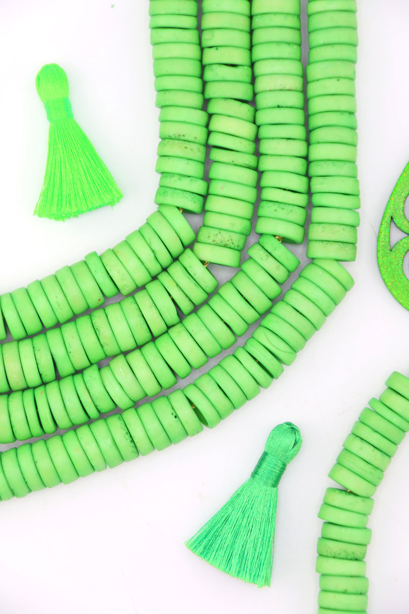 12mm Lime Green Disc Heishi Beads: 59 Spacers beads, for DIY Summer jewelry and making Outer Banks Friendship bracelets