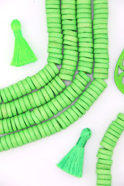 12mm Lime Green Disc Heishi Beads: 59 Spacers beads, for DIY Summer jewelry and making Outer Banks Friendship bracelets