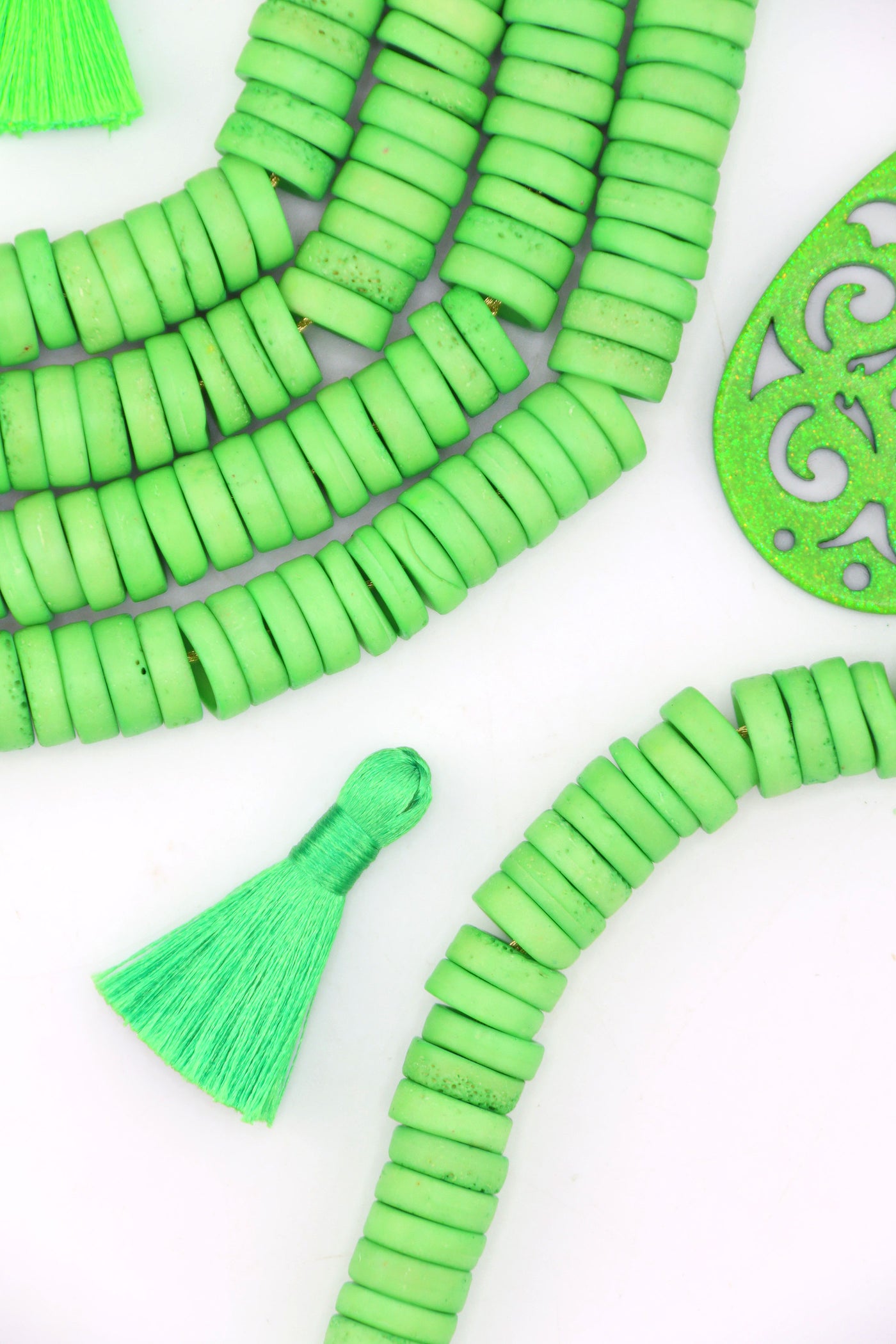 12mm Lime Green Disc Heishi Beads: 59 Spacers beads, for DIY Summer jewelry and making Outer Banks Friendship bracelets