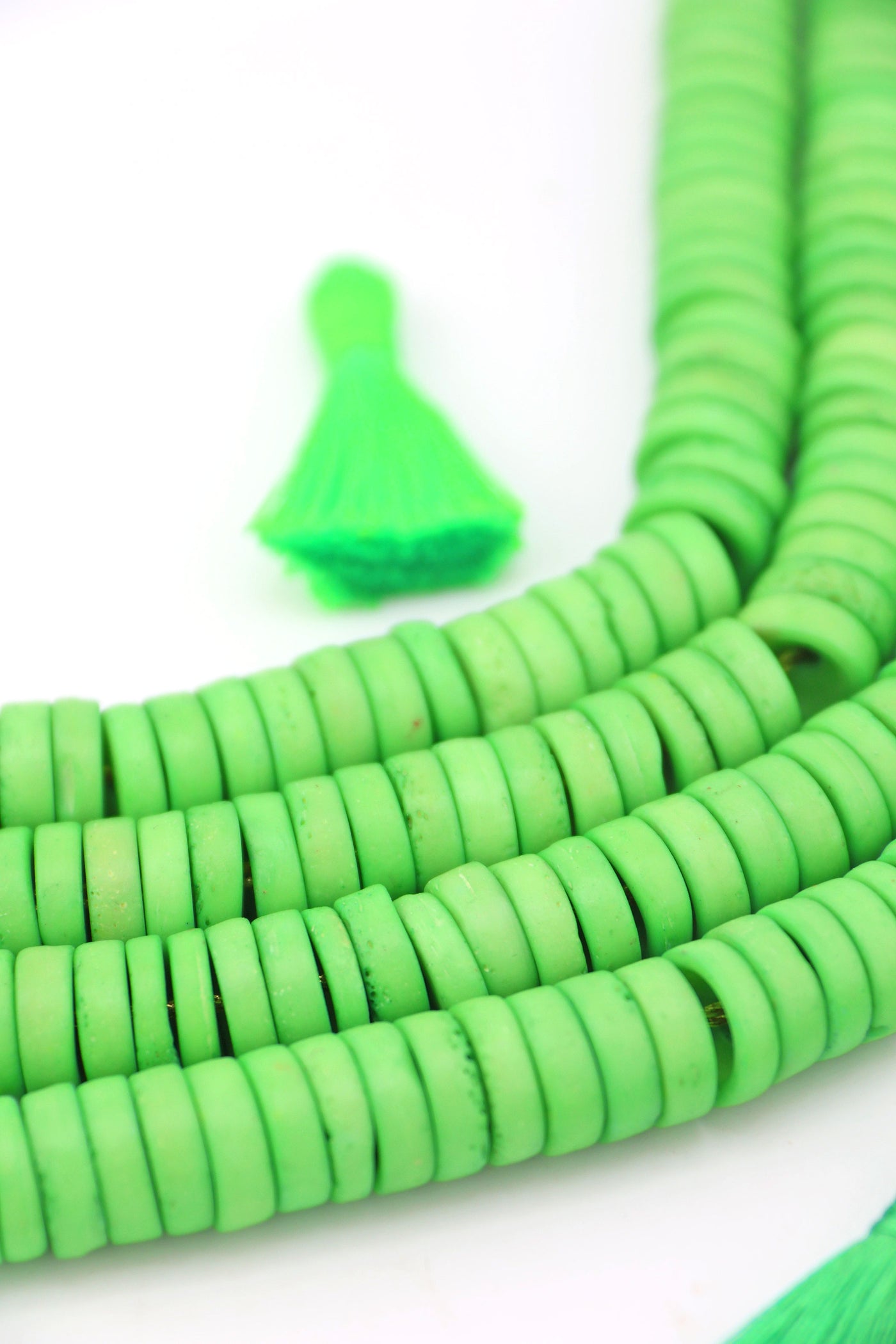12mm Lime Green Disc Heishi Beads: 59 Spacers beads, for DIY Summer jewelry and making Outer Banks Friendship bracelets