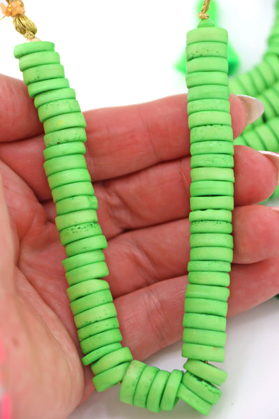 12mm Lime Green Disc Heishi Beads: 59 Spacers beads, for DIY Summer jewelry and making Outer Banks Friendship bracelets