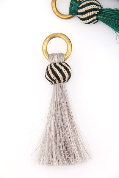 Grey Horse Hair & Brass Tassel Keychains: Handmade Boho Jewelry