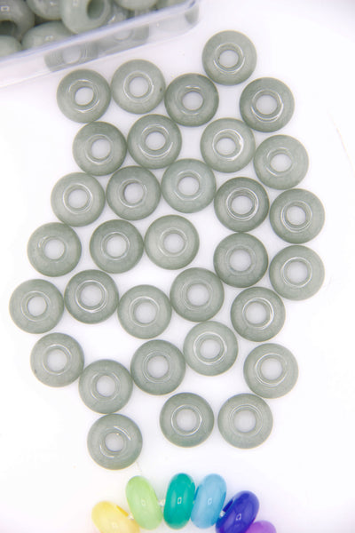 Grey Candy Jade Large Hole Euro Beads, Slider Beads, 15mm, 5mm Hole