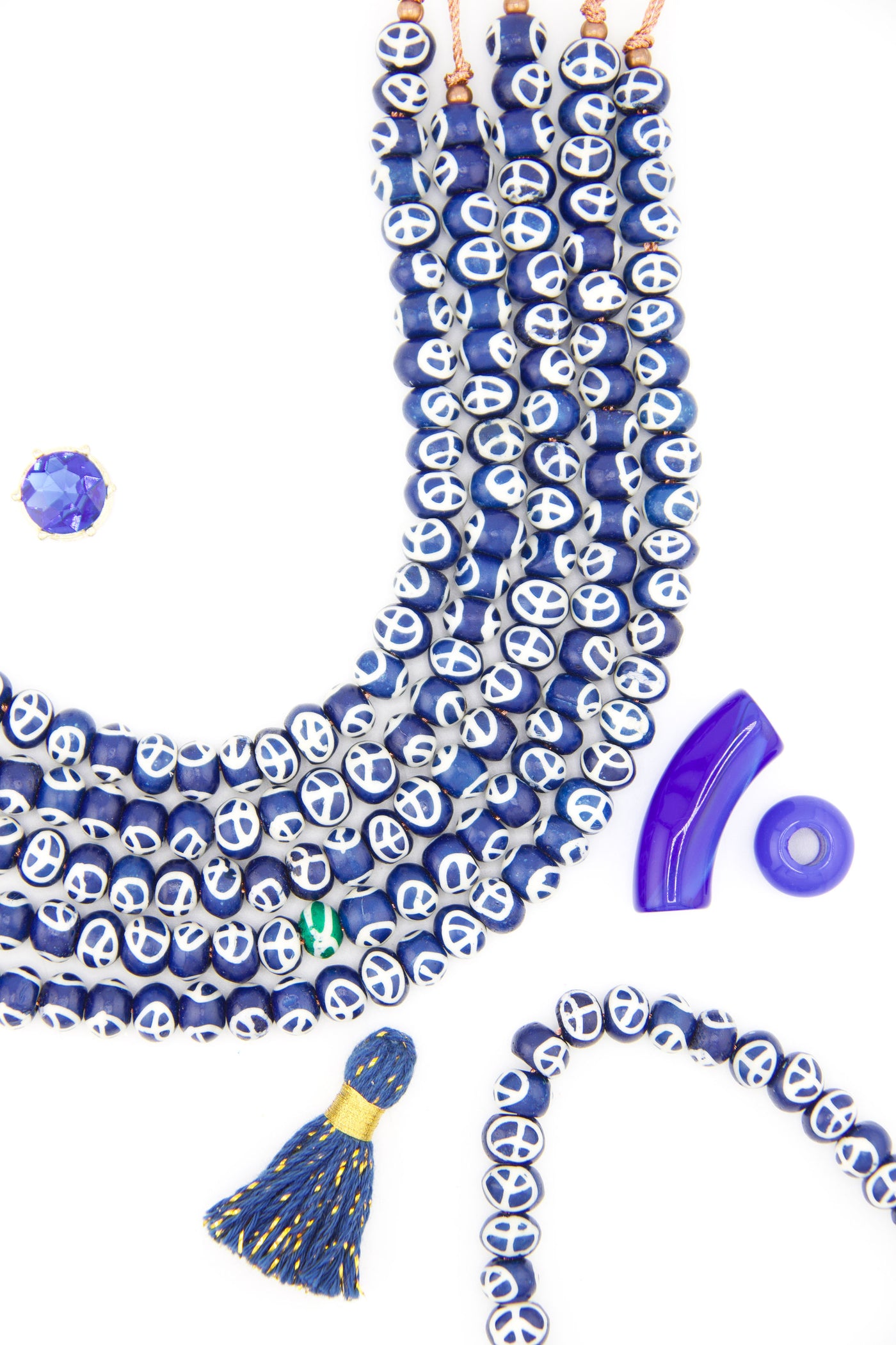 Blue White Peace Sign Rondelle Bone Beads: 9x6mm, 32 Pieces of beads for DIY friendship bracelets