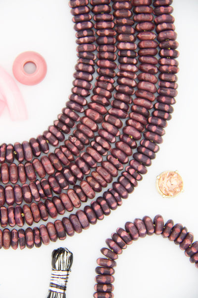 Pink & Brown Carved Tribal Disc Bone Beads: 9x4mm beads for DIY beaded bracelets