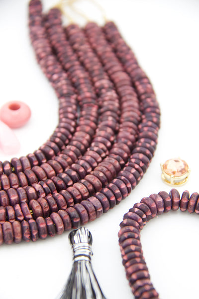 Pink & Brown Carved Tribal Disc Bone Beads: 9x4mm beads for DIY friendship bracelets