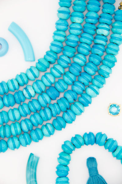 Turquoise Bone Beads: Carved Round Macaron Shape, 10mm, 26 Beads for making DIY Friendship bracelets