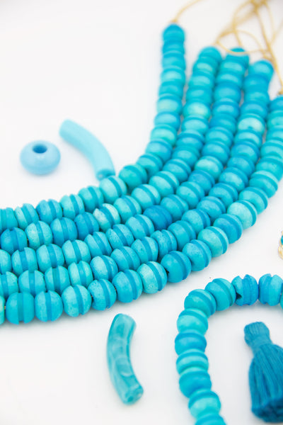 Turquoise Bone Beads: Carved Round Macaron Shape, 10mm, 26 Beads