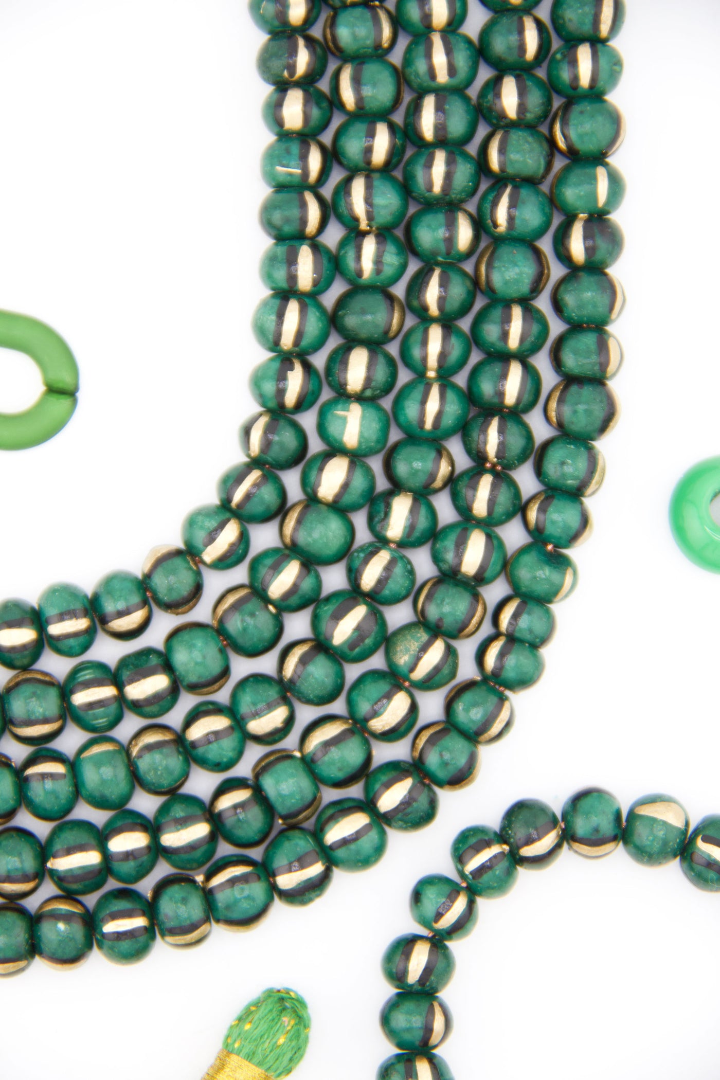 Green & Gold Hand Painted Rondelle Bone Beads, 9x7mm Spacer Beads for making DIY Jewelry 