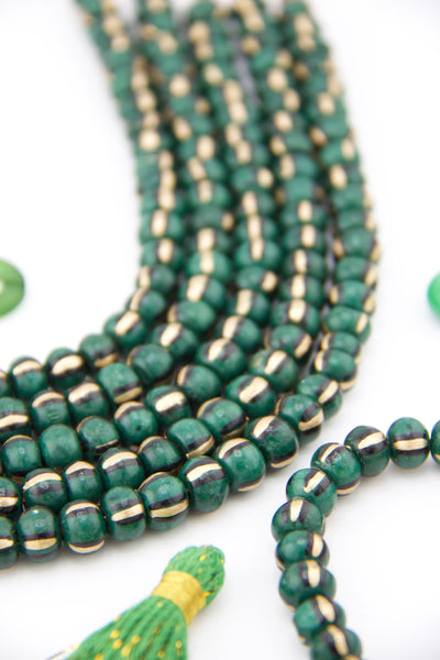 Green & Gold Hand Painted Rondelle Bone Beads, 9x7mm Spacer Beads for beaded friendship bracelets