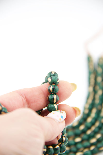 Green & Gold Hand Painted Rondelle Bone Beads, 9x7mm Spacer Beads for beaded friendship bracelets