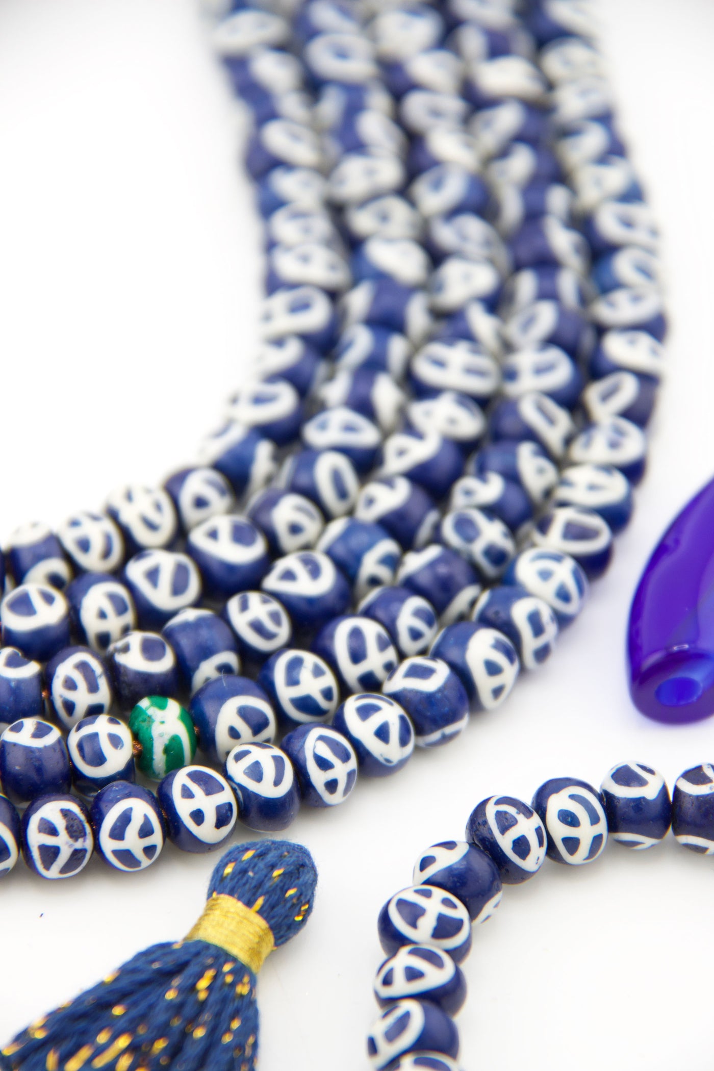 Blue White Peace Sign Rondelle Bone Beads: 9x6mm, 32 Pieces of beads for DIY boho beaded bracelets