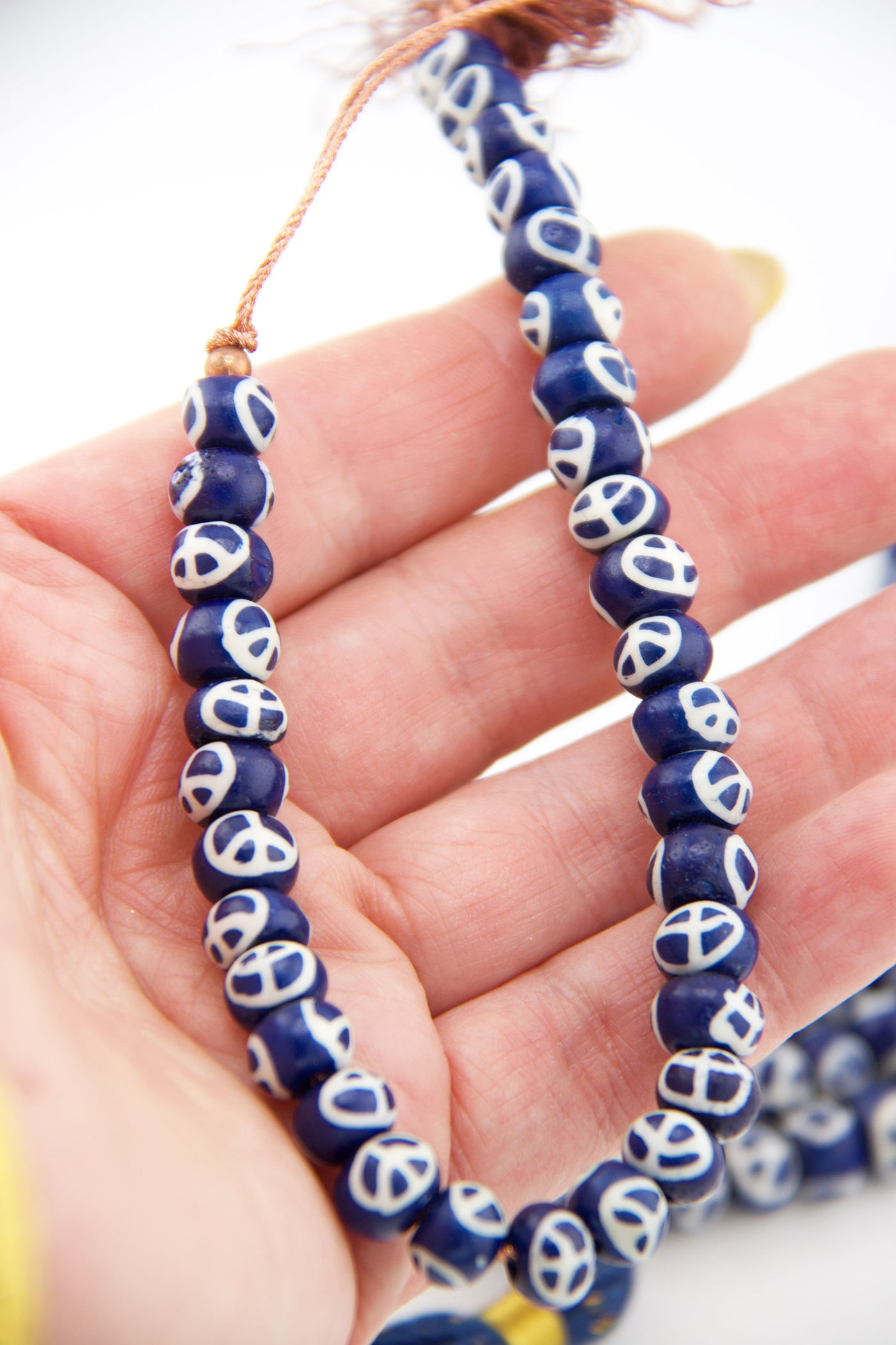 Blue White Peace Sign Rondelle Bone Beads: 9x6mm, 32 Pieces of beads for DIY boho beaded bracelets