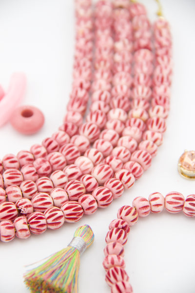 Pink Melon Carved Rondelle Bone Beads, 9mm, 34 pieces, beads for friendship bracelets
