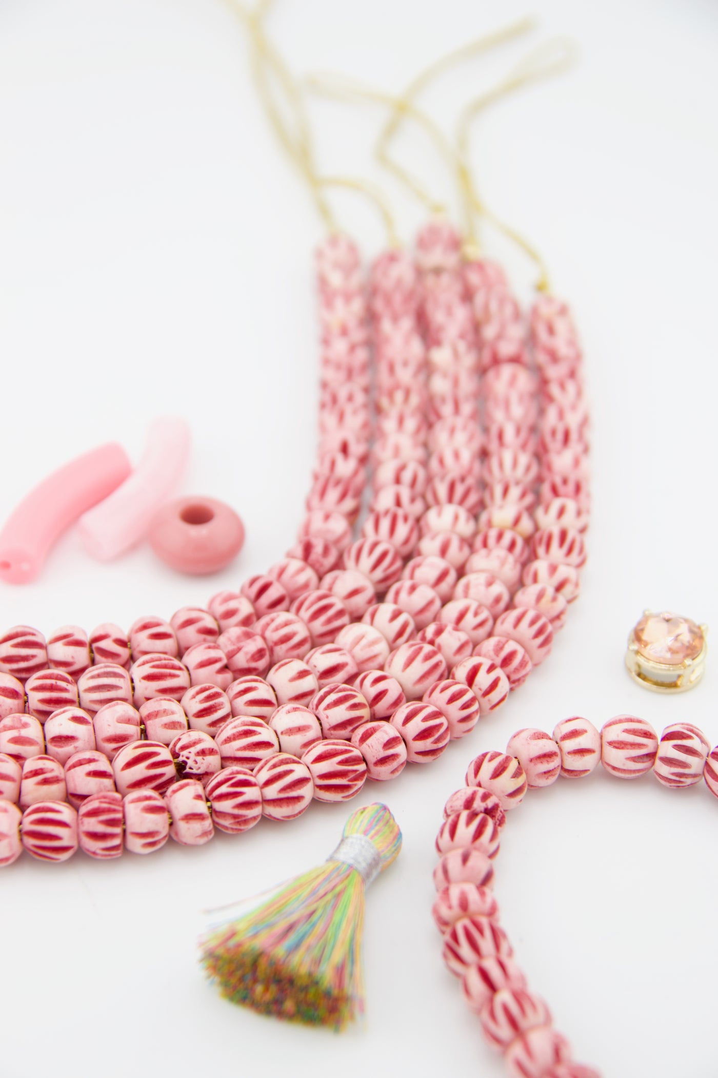 Pink Melon Carved Rondelle Bone Beads, 9mm, 34 pieces, beads for Valentine's Day DIY jewelry