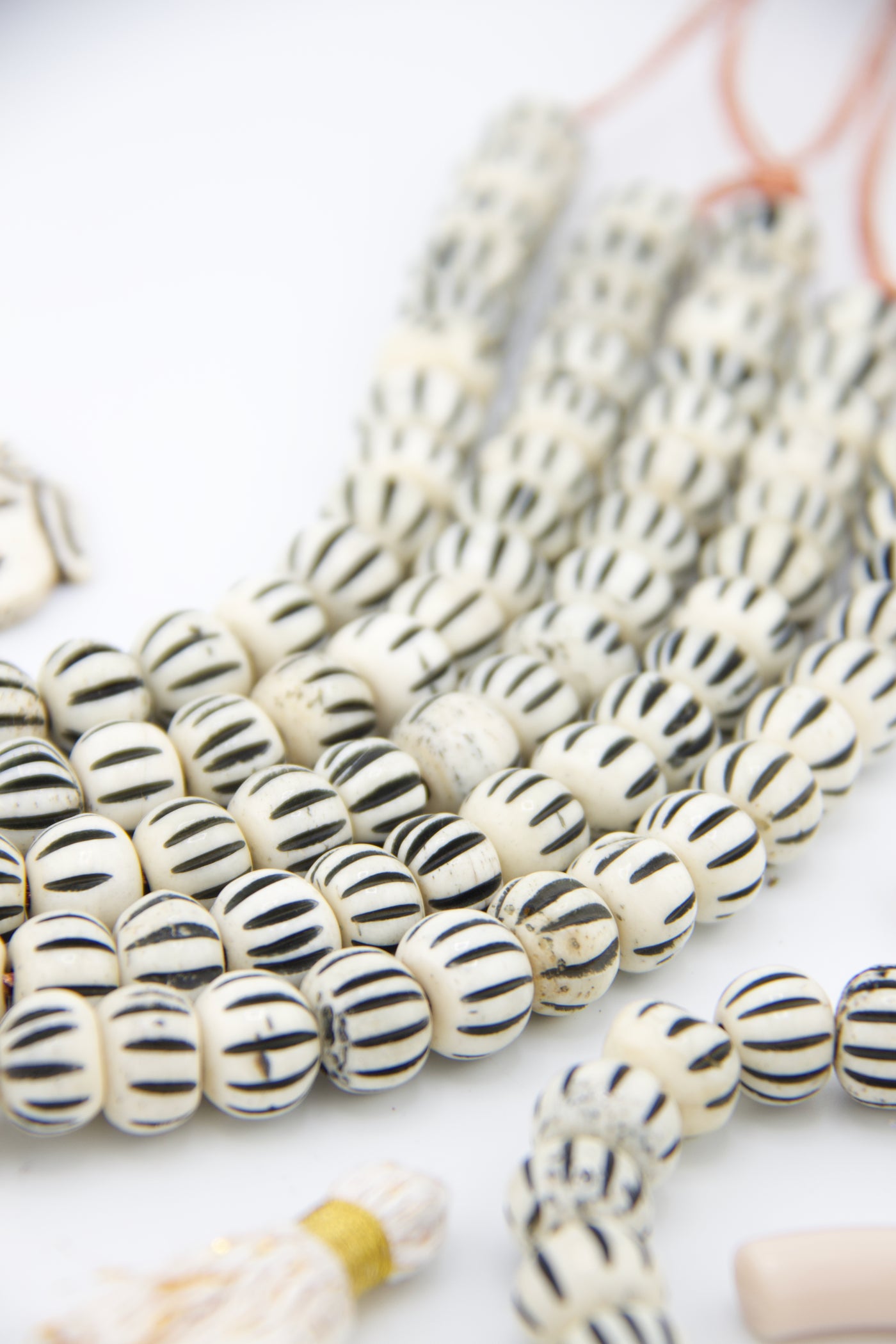 Cream & Black Striped Hand Carved Melon Bone Beads, 12mm for DIY tribal beaded jewelry