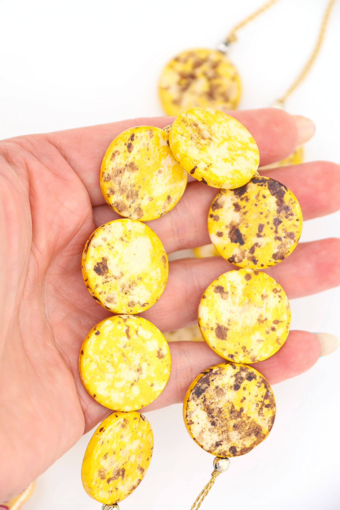 Yellow Full Moon Coin Bone Bead, 25mm, 8 pieces for making Harvest Moon jewelry