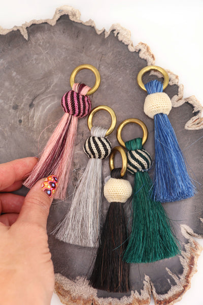 Horse Hair & Brass Tassel Keychains: Handmade Boho Jewelry