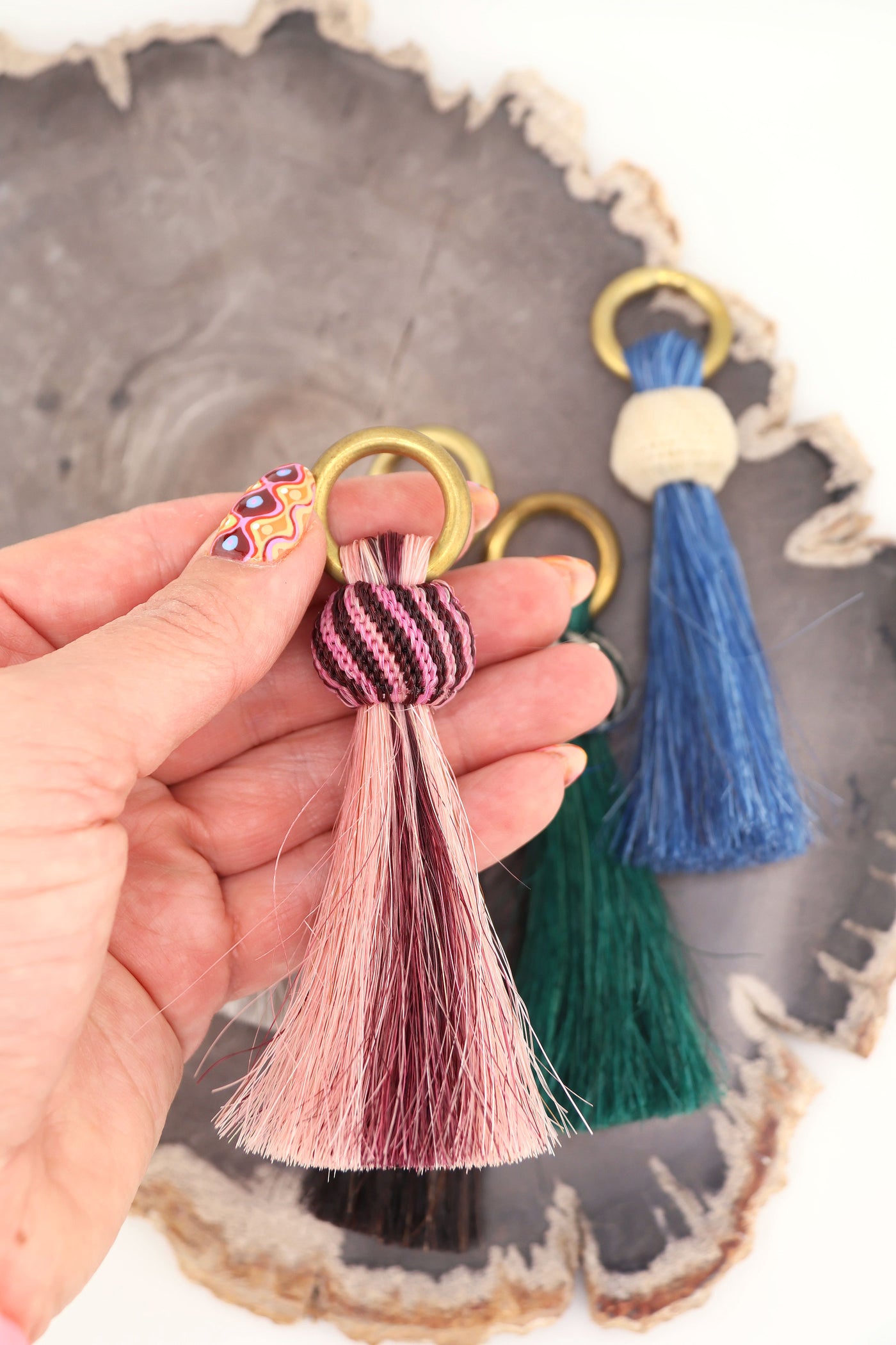 Horse Hair & Brass Tassel Keychains: Handmade Boho Jewelry