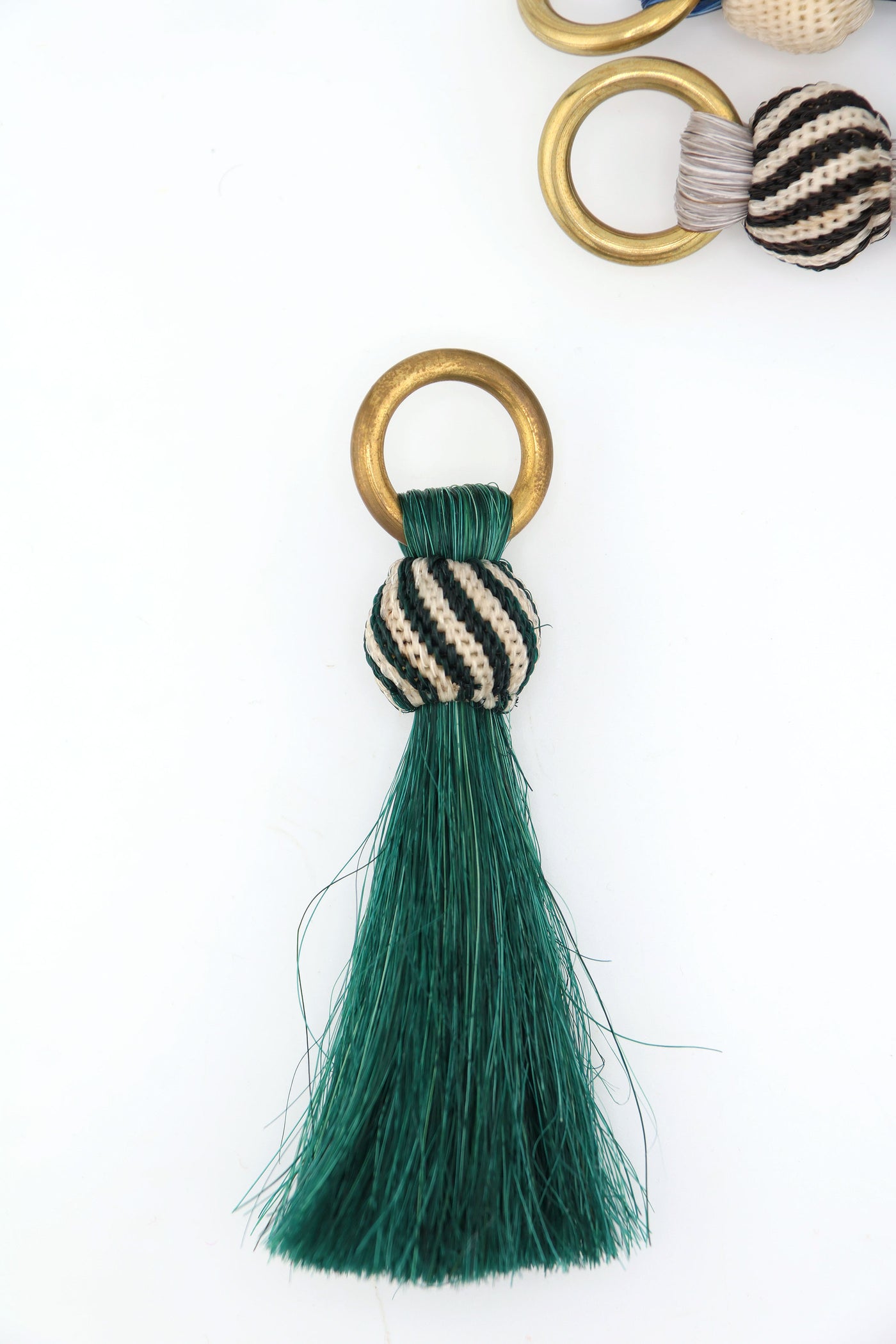 Green Horse Hair & Brass Tassel Keychains: Handmade Boho Jewelry