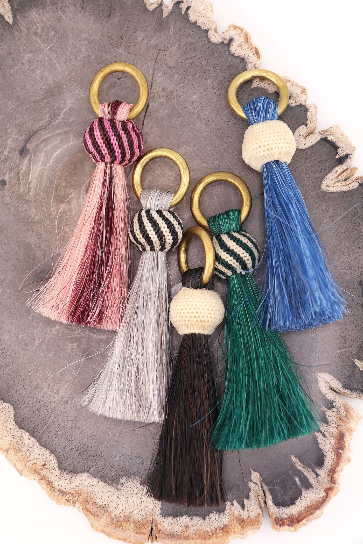 Horse Hair & Brass Tassel Keychains: Handmade Boho Jewelry