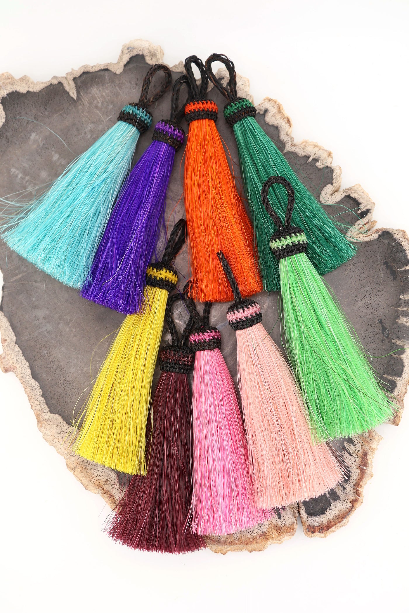 4.5" Dyed Horse Hair Tassels, Ethically Made, 1 piece for jewelry making, purse charms.