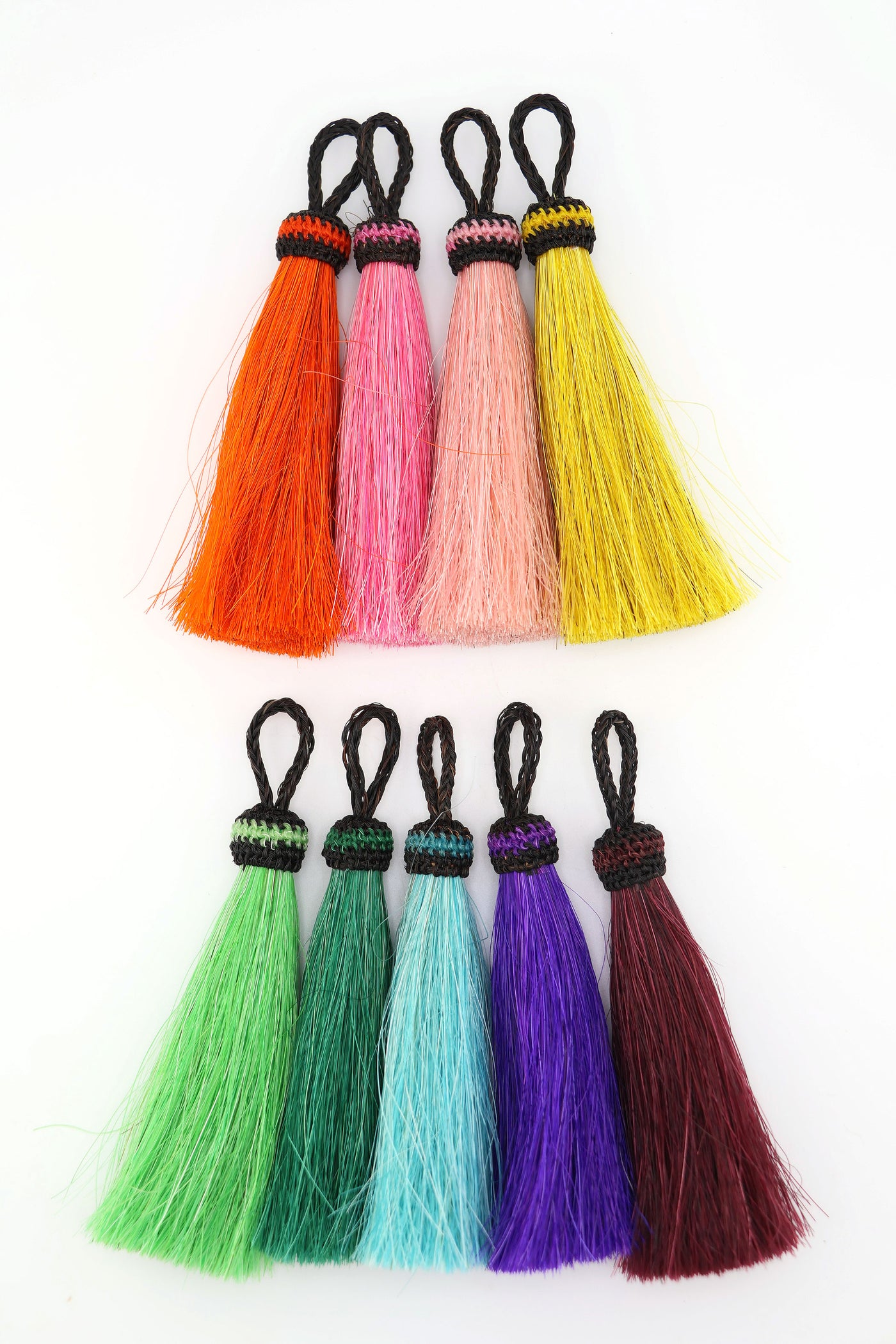 4.5" Dyed Horse Hair Tassels, Ethically Made, 1 piece for jewelry making, purse charms.