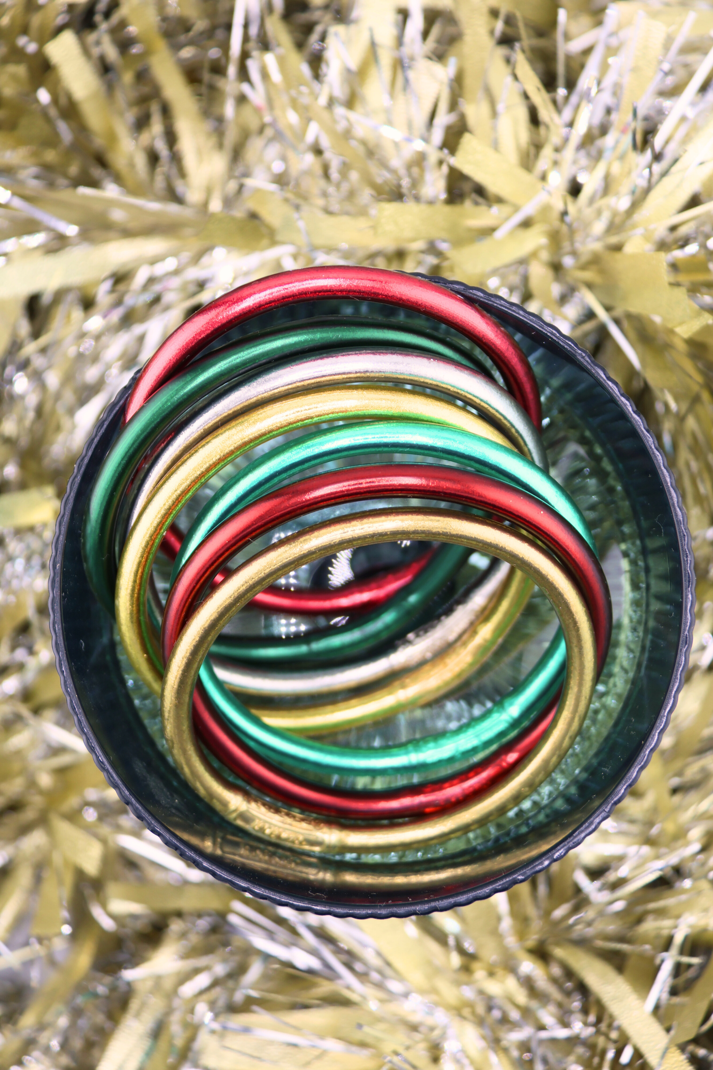 Yuletide Stack: 7 Thai Buddhist Temple Bracelets, Mantra Bangle Set