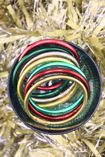 Yuletide Stack: 7 Thai Buddhist Temple Bracelets, Mantra Bangle Set