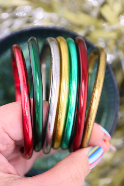 Yuletide Stack: 7 Thai Buddhist Temple Bracelets, Mantra Bangle Set
